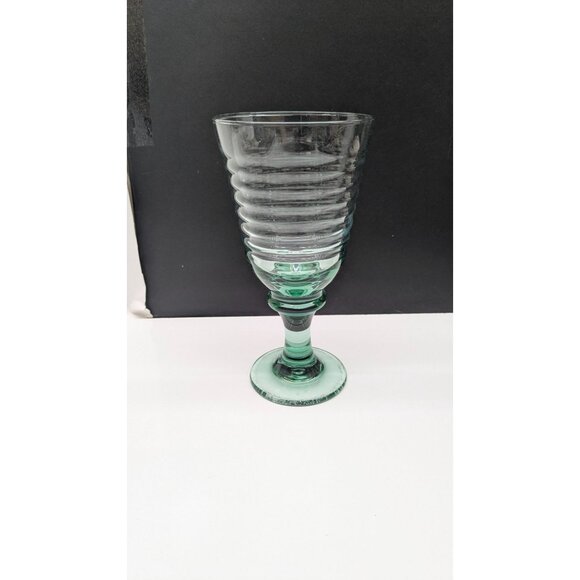 LIBBEY Vintage 90s Sirrus Spanish Green Glass Water Ice Tea Goblet 7.5" Ribbed - Picture 10 of 10
